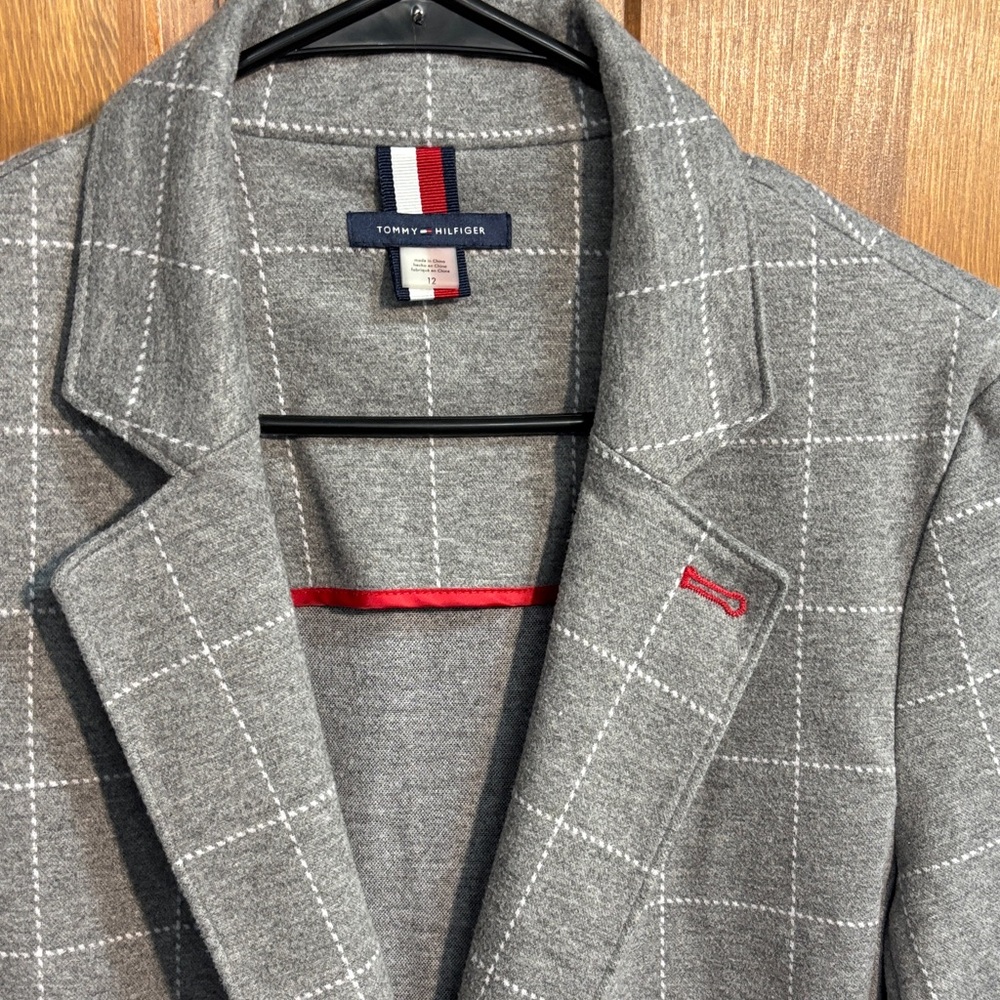 Tommy Hilfiger Gray Plaid Blazer Women’s Size 12 Preppy Scandi Girl Career EUC - Picture 5 of 9